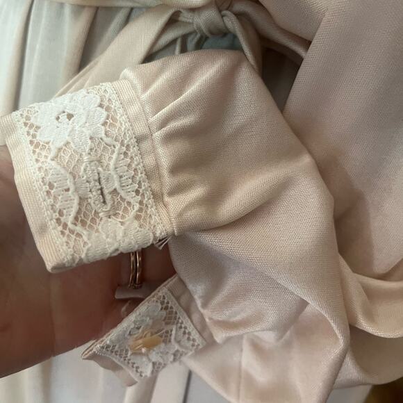 Vtg Soft Girl Modest Coquette Sheer Lace Trim Belted Boho Feminine Midi Dress M - Picture 5 of 9